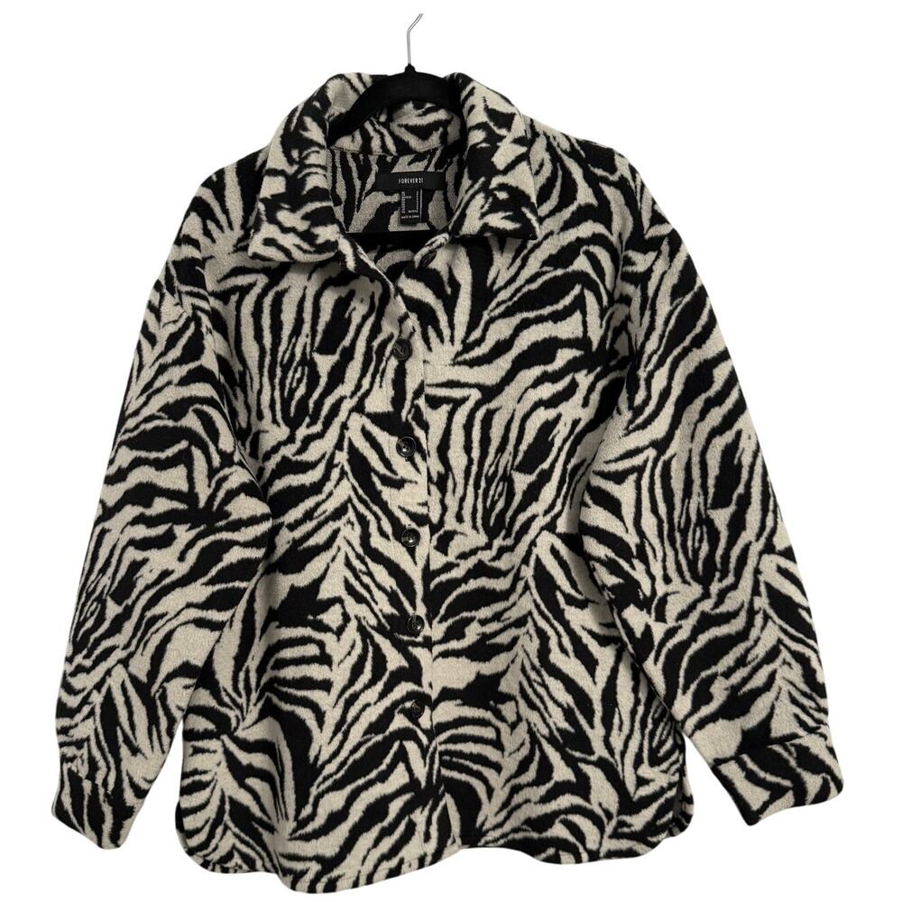 Forever 21 Women's Sm Zebra Maximalist Streetwear Wool Oversized Button Shacket